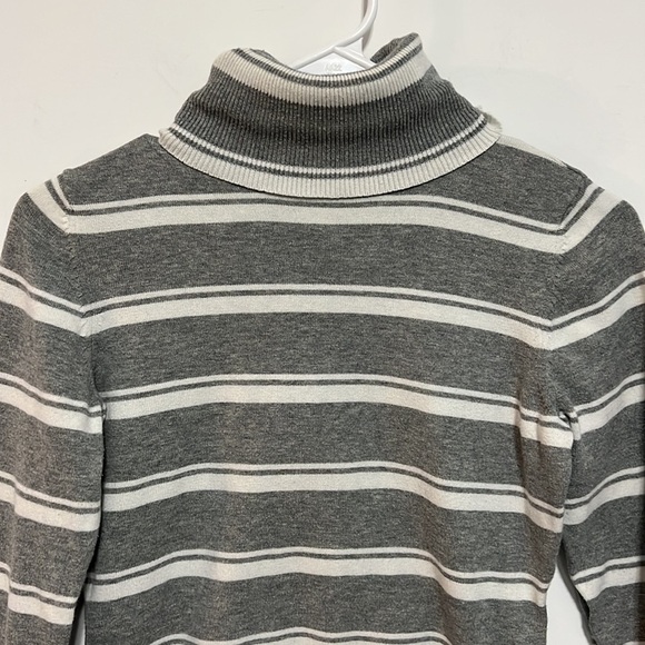 BANANA Republic Turtle Neck Long Sleeve Shirt Grey and White Striped Size Small - Picture 2 of 8